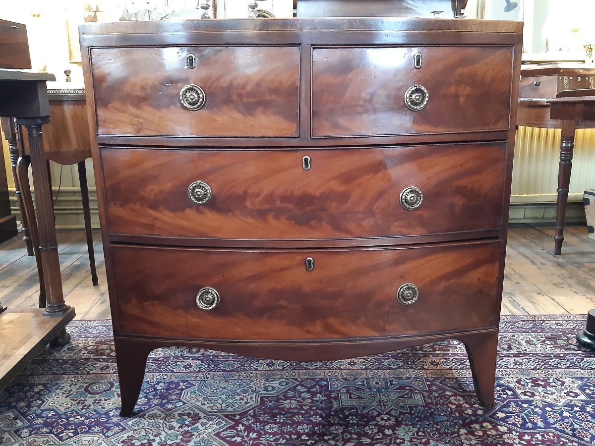 George IV mahogany bow front chest of drawers